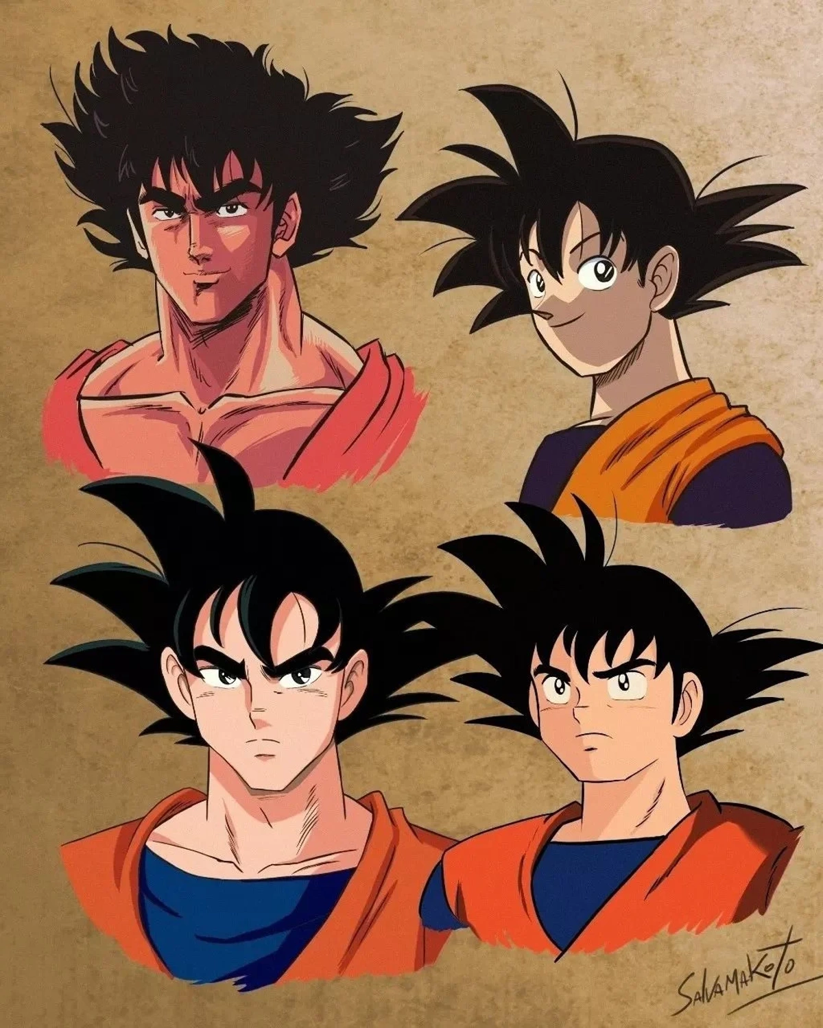 Como seria aparência do Goku em 4 estilos de anime diferentes? Veja