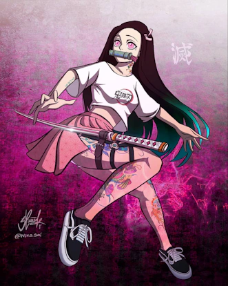 Nezuko de Demon Slayer se transforma na Mai de The King of Fighters em arte  de fã